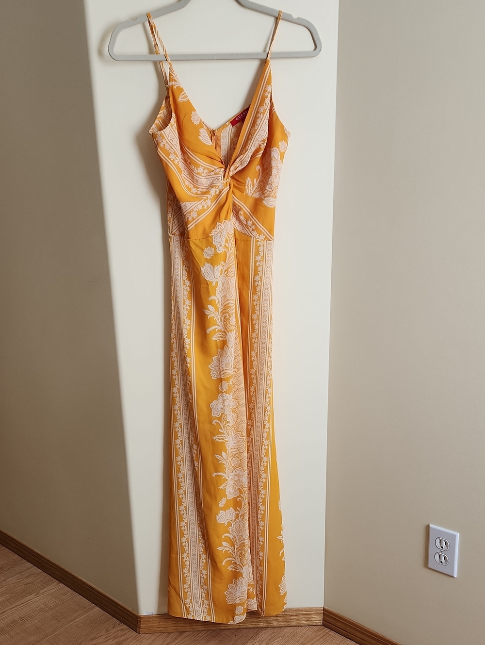 Guess Golden Yellow Maxi Dress with Twist Front